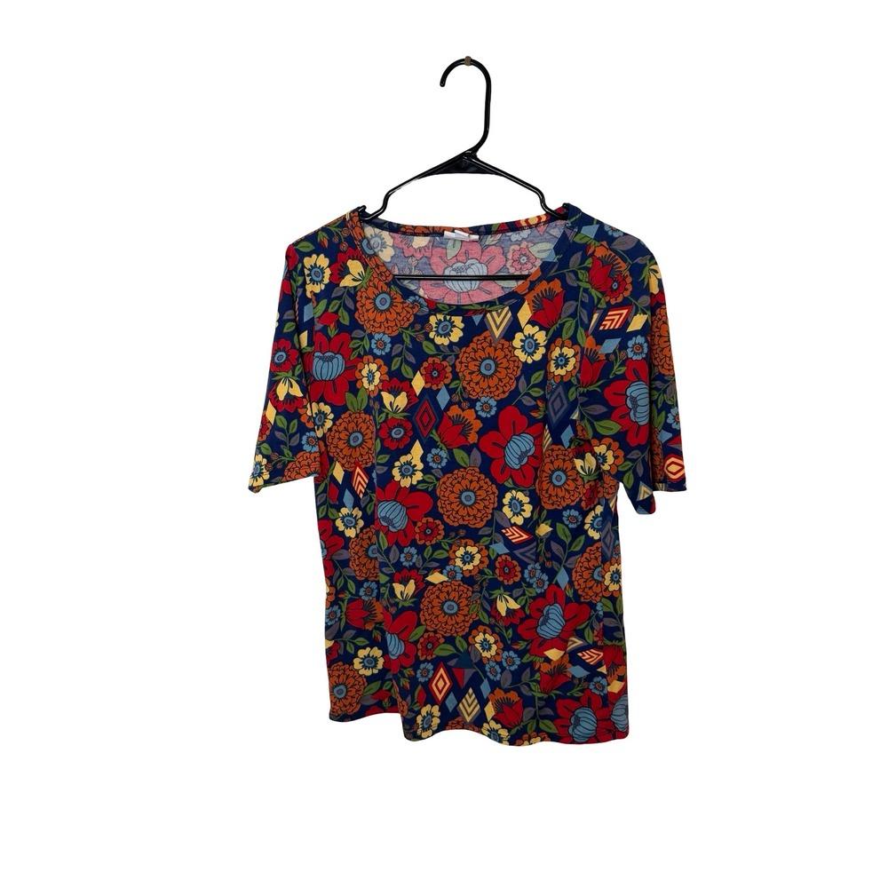 LuLaRoe Randy Top Womens Large Floral Geometric Print Short Sleeve Crew Neck